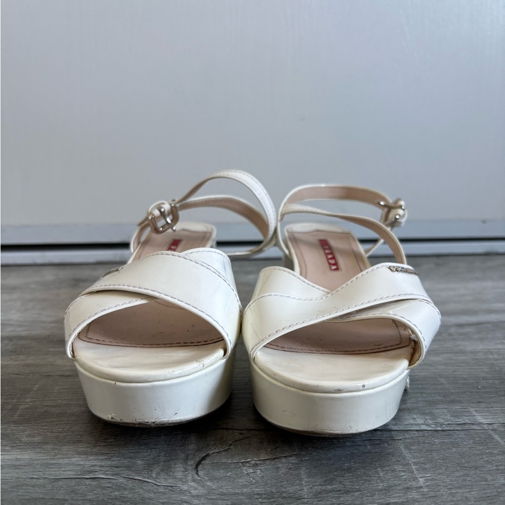 Prada Women's White Leather Platform Sandals - Picture 2 of 8